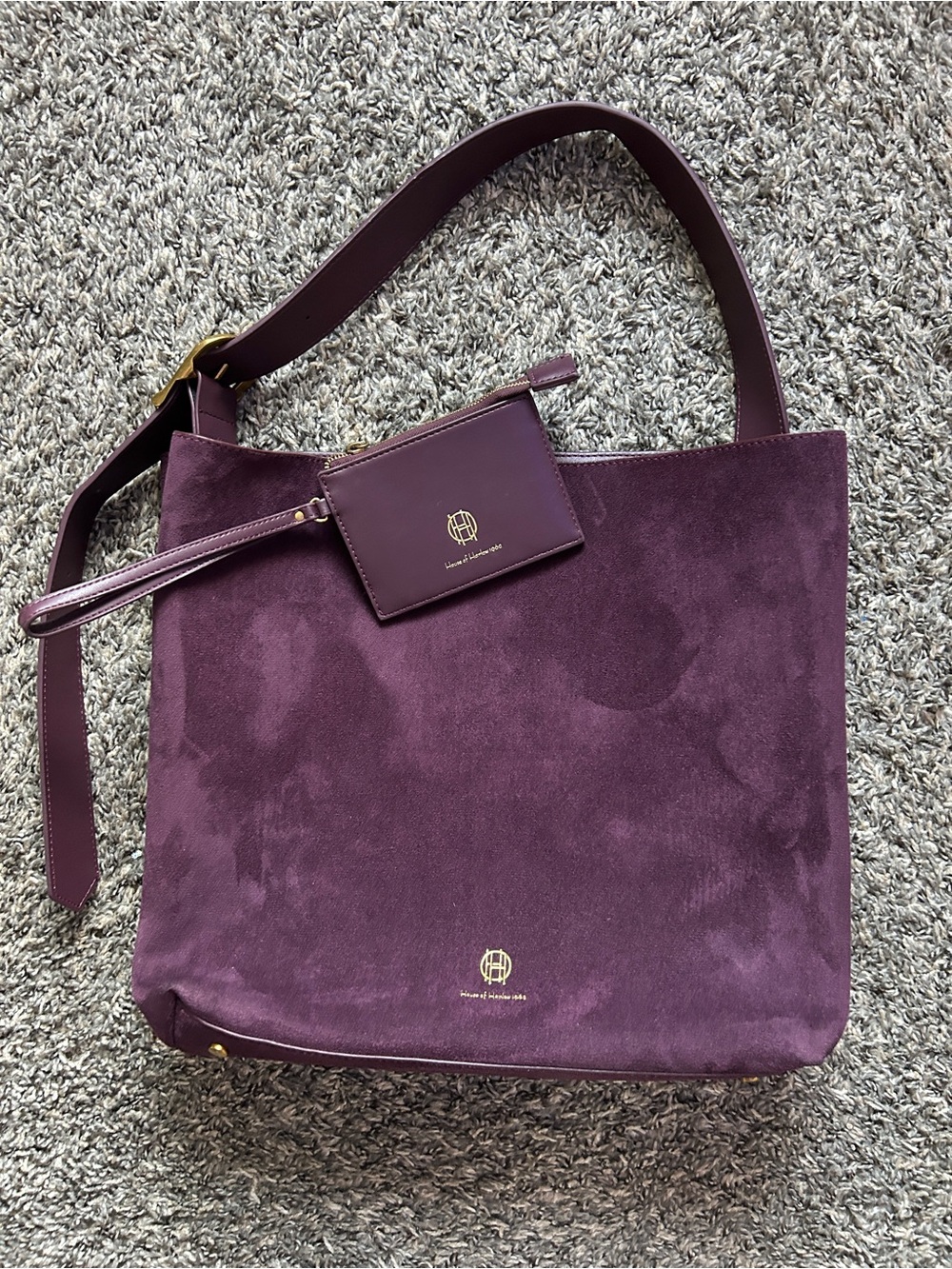 House of Harlow 1960 Plum Suede Shoulder Tote with Wristlet